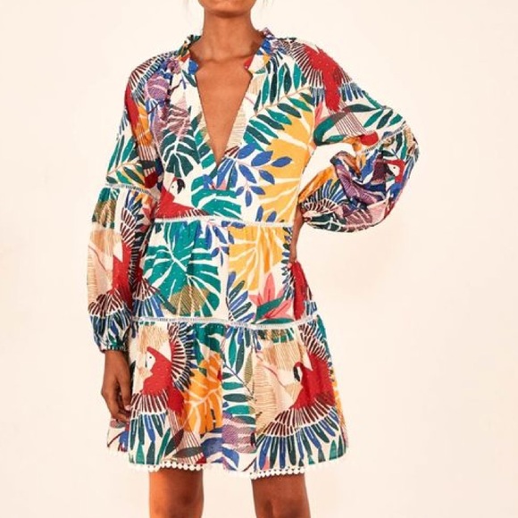 FARM Rio Dresses & Skirts - FARM RIO Dress Women Size XL McCaw Parrot Tropical Resort Hawaiian Boho
